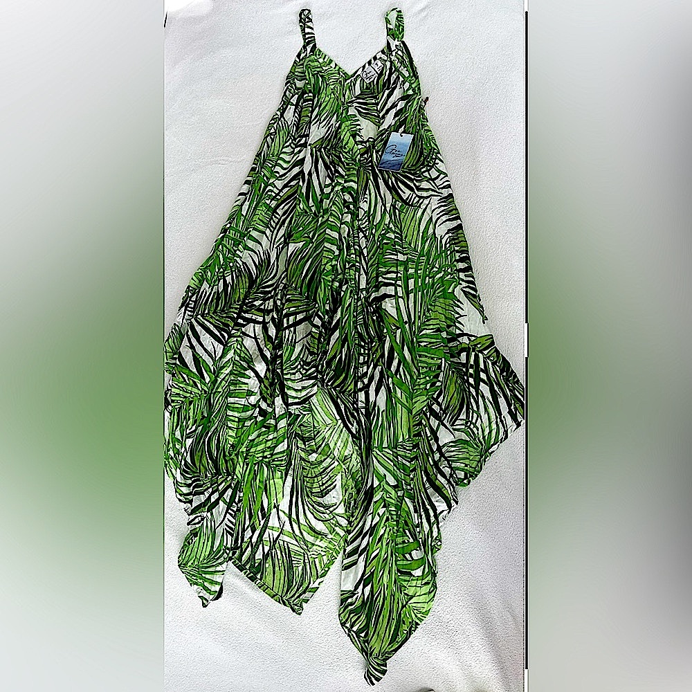 GOA BEACHWEAR BY JAPNA TROPICAL PRINT ASYMMETRICAL DRESS COVERUP GREEN SMALL NWT
